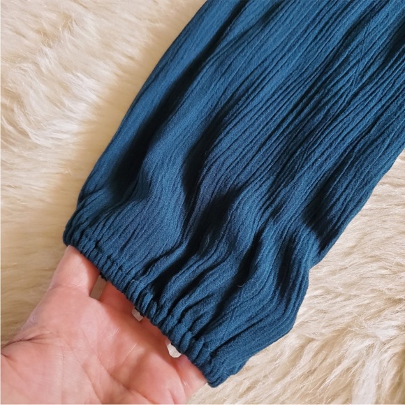 Free People sweet treat dress teal gauze button mini dress long sleeve Large - Picture 5 of 11